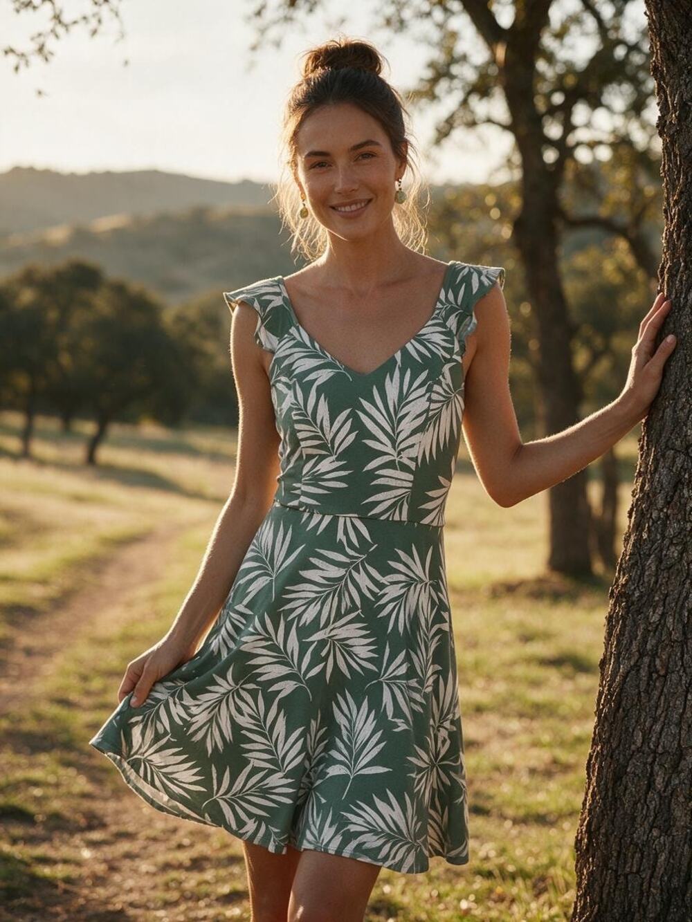 Fortune + Ivy Green Palm Leaf Dress NWT Small Pit to Pit 17" Length 32"